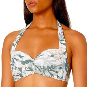 NEW Size 10 Seafolly Copacabana Vine Green Halter Twist Front Push Up Swim Top